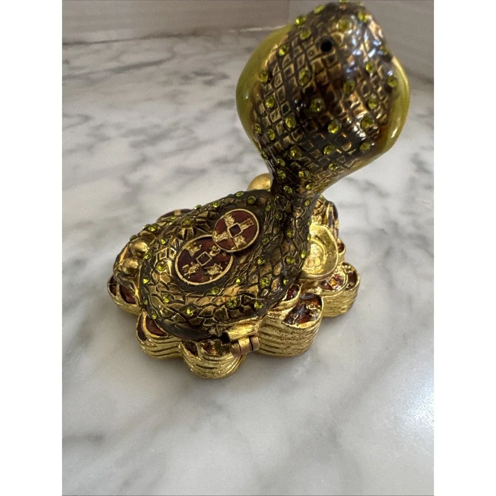 Green Snake On Coins Trinket Box Austrian Crystals Hand Made Swarovski Crystal
